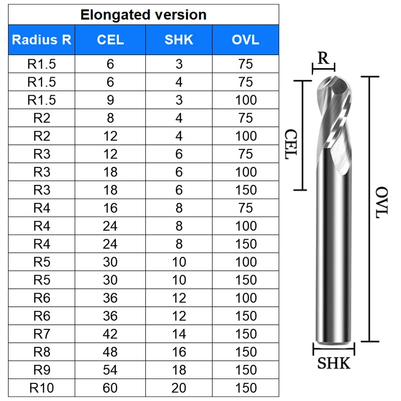 Tungsten Steel 2-edge Arc CNC Milling Cutter BL-TL762